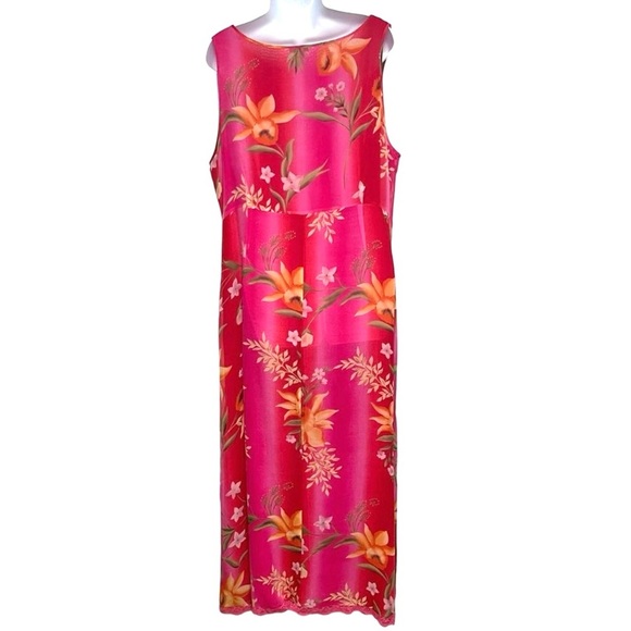 Silks by I.S.C. Silk Sleeveless V Neck Tropical Print Lined Maxi Dress Size XL - Picture 2 of 9